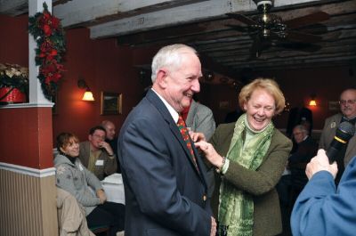 Top Lion
Mattapoisett Lions Club member Dr. Clay King and his wife Roni celebrate as he accepts the Melvin Jones Fellowship, which was awarded to him in December 2010. The Melvin Jones Fellowship is the Lions Clubs Internationals highest honor. Photo courtesy of Helene Rose.
