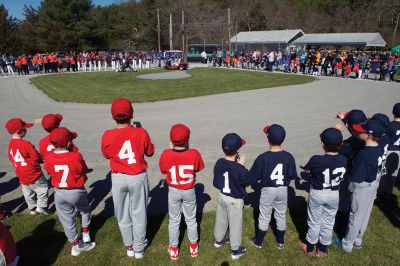 Old Rochester Little League
The Old Rochester Little League celebrated its Opening Day of the 2016 season on Saturday, April 30 at Gifford Park off Dexter Road in Rochester. The young athletes took part in the traditional Opening Day parade, which began at Dexter Park and concluded at Dexter Field. The players then circled the field for the National Anthem, with a flyover by Glenn Lawrence in his plane. After opening ceremonies, the first games of the season were held. Photo by Colin Veitch
