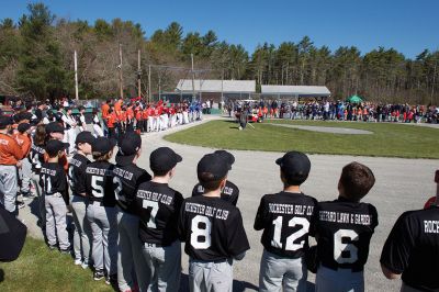 Old Rochester Little League
The Old Rochester Little League celebrated its Opening Day of the 2016 season on Saturday, April 30 at Gifford Park off Dexter Road in Rochester. The young athletes took part in the traditional Opening Day parade, which began at Dexter Park and concluded at Dexter Field. The players then circled the field for the National Anthem, with a flyover by Glenn Lawrence in his plane. After opening ceremonies, the first games of the season were held. Photo by Colin Veitch
