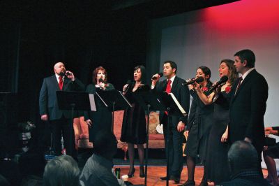 Occasion Singers
The Marion Art Center celebrated Valentines Day a few days early as they welcomed the Occasion Singers for a sold out performance during the center's Cabaret Night of Love Songs on Saturday evening, February 11. The capacity crowd was treated to a night of jazz, pop, older standards and love songs from the Tri-Town based vocal group. A few lucky patrons were greeted with special Valentine songs and flowers as the group took requests throughout the evening. Photo by Robert Chiarito
