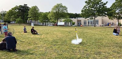 Marion Natural History Museum 
The Marion Natural History Museum would like to thank Mike and Jake Cronin for providing another exciting rocket program last week. The museum’s after-school group had a chance to hear about engines and what goes into making a rocket. Then the students built their own rockets, with nosecones, parachutes and motors and went outside to launch them. The program was a huge success, and all the rockets were successfully launched. The museum’s upcoming programs are available at marionmuseum.org. Photo courtesy of
