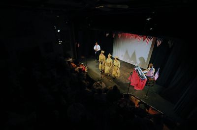 Stars & Stripes Forever Musical Revue
The Marion Art Center staged the “Stars & Stripes Forever Musical Revue” last weekend to packed crowds. The rousing show mimicked a USO event, with the audience being entertained as the “troops.” The production featured the “Swanson Sisters from Sheboygan: Dixie, Trixie & Pixie,” (played by Caroline Blaise, Pam Breton, and Denise Bastos) and was hosted by the hilariously funny “Frankie B. Sharpe” (played by Eric Bosworth). The MAC theatre was set up cabaret style, and guests brought their own refreshments. 
