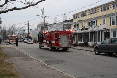 Smoke at the Kinsale
The Mattapoisett Fire Department had an early morning call to the Kinsale Inn on January 5, 2012. The first officer on scene reported that there was smoke in the building and that all occupants had safely exited. When the Fire Department investigated they found that smoke from a fireplace had backed up into the building. Photo by Paul Lopes
