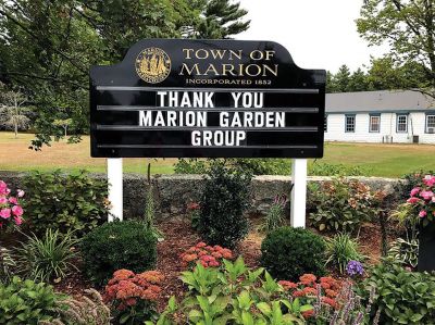 Marion Beautification Initiative
The Marion Beautification Initiative, made up of members from the Marion Garden Group, is excited to finally have the new reader board installed at the corner of Routes 6 and 105. With their mission statement, “To identify and improve strategic public areas within Marion by enhancing them with gardens and landscaping,” the group has used donated funds to target specific town-owned areas to add beautiful landscaping. Photo courtesy Robin Ragle-Davis
