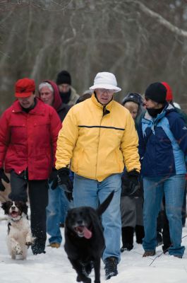 Winter Walk
The Mattapoisett Land Trust members and friends enjoyed a hike through the wintery woods on Saturday, February 12, 2011. The group explored the Brownell parcel, which MLT is planning to acquire this summer. The parcel includes an old blueberry orchard and small streams. Photos by Felix Perez.
