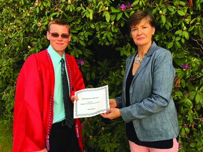 MLT Education Committee
Marcia Waldron of the MLT Education Committee grants certificates to ORR seniors Freemin Bauer and Alexandra Hulsebosch. Alexandra is the “Blanche B. Perry” winner and Freemin Bauer is the “Engaged Community Service Award” winner. Photos courtesy Ellen Flynn
