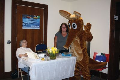 Friends of the Mattapoisett Library
The Friends of the Mattapoisett Library held its annual book sale during the Harbor Days week. The Aardvark popped in on Thursday, July 14, to buy some books and pass out squeaky aardvarks to the kids. Photos by Jean Perry
