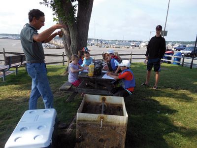 Nature Explorers
MattRec and the Marion Natural History Museum's "Nature Explorer's" group would like to thank Bob Field for sharing some of his aquaculture experience and knowledge, and Mattapoisett Harbormaster Jill Simmons and her crew for allowing our group to get another perspective of Mattapoisett, from the water.

