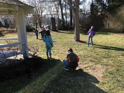 Marion Natural History Museum
Many thanks to Justin and Jess Barrett of the Nasketucket Bird Club for sharing their expertise and helping the Marion Natural History Museum after school group locate many of our spring bird arrivals. We viewed a red-tailed hawk, two vultures, many robins, a downy woodpecker, and many more.  We also learned about each bird's habitat and food sources, and finished our program by making a hanging bird feeder. Photos courtesy Elizabeth Leidhold
