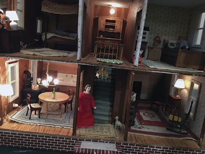Marion Natural History Museum
Talented artist and wood carver James Babbit, Sr. made a wonderful dollhouse for his adult sister, Cynthia Babbit Bryden.  Karilon Babbit Grainger inherited it from her aunt, and has now donated the dollhouse to the Marion Natural History Museum for all to enjoy. The fantastic structure is just perfect for the imaginative play of our visitors, children and adults alike.  Working lights, beautiful furniture, and many minute details make this item a fun way to spend some time playing at the museum. 
