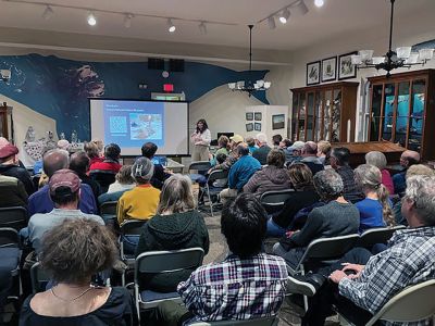 Marion Natural History Museum
On February 9, the Marion Natural History Museum hosted a presentation on Native American sites in and around Marion. Principal Investigator Erin Flynn from Public Archaeology Labs, Inc. (PAL) in Pawtucket, Rhode Island, gave an excellent presentation including many locally found artifacts in the museum's collection and others. The room was packed with an enthusiastic group from the community, and many questions about our local sites were answered by Erin. The museum would like to thank Erin Flynn from PAL 
