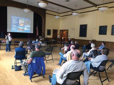 Marion Natural History Museum
On October 24, the Marion Natural History Museum held a “Marion Archaeology Day” at the Marion Music Hall. We welcomed Dianna Doucette and Erin Flynn of Public Archaeology Labs (PALS), who had conducted a survey of the museum’s artifacts in 1998. Dianna and Erin helped us understand some of the history of the area over the past 10,000 years, from the Wampanoag people through the colonists and beyond. They explained how their company might become involved in the investigation of these sites, usually through 
