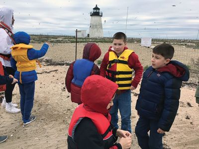 Marion Natural History Museum
Over the past two Wednesdays, the MNHM afterschool group visited Bird Island courtesy of Isaac and Peter of the Marion Harbormaster's office. We observed many terns arriving to this crucial nesting spot, as well as oystercatchers, gulls, and a pair of Canadian geese. We inspected nesting boxes prepared by the state Fish & Wildlife department and the habitat restoration improvements to the island. We also toured the 200-year-old lighthouse. 
