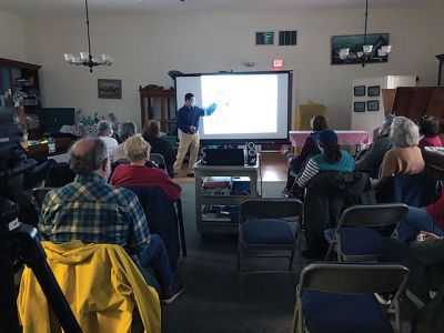 Marion Natural History Museum
The Marion Natural History Museum wishes to thank Plymouth County Entomologist Blake Dinius for his presentation, "To Bee or not to Bee." Blake explained that although wasps are not well-received, all of our bees are wasps. However, not all wasps are bees. Bees are a subgroup of wasps and can be seen as a "vegetarian" wasp and get their protein from pollen. Bees are also much hairier than wasps. Blake jokes that bees are "hippie" wasps. Photos courtesy of Elizabeth Leidhold
