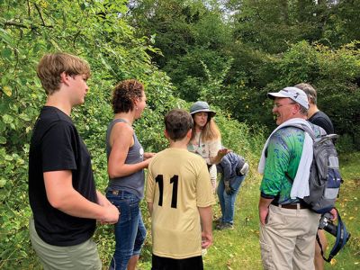 Marion Natural History Museum
The Marion Natural History Museum wishes to thank Andrew Griffith of the Massachusetts Butterfly Association and his wife Lauren for a terrific walk on Saturday. Despite the sweltering temperatures, we managed to see the following: 2 Monarchs, Eastern Tiger Swallowtail, Spicebush Swallowtail, 7 Sachems, a Zabulon Skipper, a Viceroy, 3 Clouded Sulphurs, Orange Sulphur, Pearl Crescent and Cabbage White butterflies. We had a wonderful time hearing about their favorite food sources and the host plants they cann
