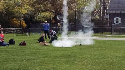 Rockets
This past Wednesday and Thursday the Marion Natural History Museum's afterschool groups constructed their own rockets.  During lift off some went incredible distances, one ending up on a roof and at least one in a tree.  The kids and the parents all had a great time. The Museum wishes to thank Mike and Alex Cronin of "Design Principles" for volunteering to help us construct and lift off the rockets, and all the many parents who stuck around to help with the construction and clean up afterward.  
