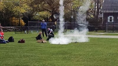 Rockets
This past Wednesday and Thursday the Marion Natural History Museum's afterschool groups constructed their own rockets.  During lift off some went incredible distances, one ending up on a roof and at least one in a tree.  The kids and the parents all had a great time. The Museum wishes to thank Mike and Alex Cronin of "Design Principles" for volunteering to help us construct and lift off the rockets, and all the many parents who stuck around to help with the construction and clean up afterward.  
