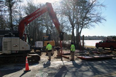 Marion DPW
A sewage main broke off Point Road in Marion on February 3, and on February 4 amidst single-digit temperatures, members of the town’s Department of Public Works were out working to reroute the path of the raw sewage until they could dig at the site on February 5 when the ground was expected to thaw. Photos by Mick Colageo and courtesy of Randy Parker
