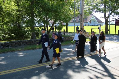 Marion’s Memorial Day Remembrances
Young and old participated in Marion’s Memorial Day Remembrances held at the Music Hall and Old Landing. Old Rochester junior Emerson Roy of Fairhaven sang “God Bless America,” ORR eighth-grader Sophie Zhou of Marion read The Gettysburg Address, and joining the march were the Sippican School Marching Band and Portuguese American Band, and the Cub Scouts, Boy Scouts and Girl Scouts of Marion, who led the Pledge of Allegiance. Tabor Academy sophomore Gia Boyd of Marion read “In Flanders Fields,” and Air Force

