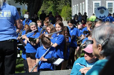 Marion’s Memorial Day Remembrances
Young and old participated in Marion’s Memorial Day Remembrances held at the Music Hall and Old Landing. Old Rochester junior Emerson Roy of Fairhaven sang “God Bless America,” ORR eighth-grader Sophie Zhou of Marion read The Gettysburg Address, and joining the march were the Sippican School Marching Band and Portuguese American Band, and the Cub Scouts, Boy Scouts and Girl Scouts of Marion, who led the Pledge of Allegiance. Tabor Academy sophomore Gia Boyd of Marion read “In Flanders Fields,” and Air Force
