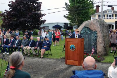 Town of Marion Memorial Day
Army veteran Charles Brown was the keynote speaker as the Town of Marion held its Memorial Day remembrance ceremonies on Monday morning with a procession from the Music Hall up Front Street to Old Landing, where Air Force Technical Sergeant Mandy Givens served as master of ceremonies that included an invocation by the Reverend Eric Osterday, the reading of “The Gettysburg Address” by Old Rochester Regional High School sophomore Amanda Tomasso of Mattapoisett, the reading of “In Flanders Fields” 
