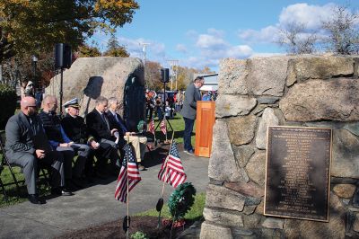 Veterans Day
Peter O'Brien, Marine Corps Master Gunnery Sergeant, Operations Chief, gave the keynote address during Saturday’s Veterans Day ceremony held by the Town of Marion at Old Landing Veterans Park on Front Street. The Sippican Elementary School Band, led by Mrs. Hannah Moore, performed selections of patriotic music. Photos by Mick Colageo
