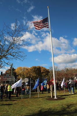 Veterans Day
Peter O'Brien, Marine Corps Master Gunnery Sergeant, Operations Chief, gave the keynote address during Saturday’s Veterans Day ceremony held by the Town of Marion at Old Landing Veterans Park on Front Street. The Sippican Elementary School Band, led by Mrs. Hannah Moore, performed selections of patriotic music. Photos by Mick Colageo
