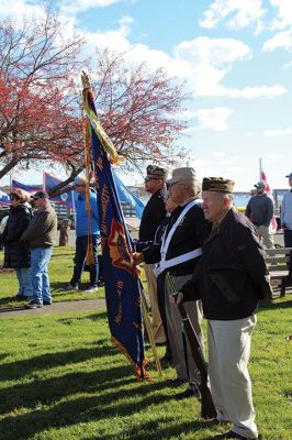 Veterans Day
Peter O'Brien, Marine Corps Master Gunnery Sergeant, Operations Chief, gave the keynote address during Saturday’s Veterans Day ceremony held by the Town of Marion at Old Landing Veterans Park on Front Street. The Sippican Elementary School Band, led by Mrs. Hannah Moore, performed selections of patriotic music. Photos by Mick Colageo
