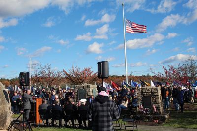 Veterans Day
Peter O'Brien, Marine Corps Master Gunnery Sergeant, Operations Chief, gave the keynote address during Saturday’s Veterans Day ceremony held by the Town of Marion at Old Landing Veterans Park on Front Street. The Sippican Elementary School Band, led by Mrs. Hannah Moore, performed selections of patriotic music. Photos by Mick Colageo
