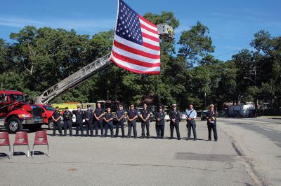September 11 Ceremony
The Town of Marion held a ceremony on September 11 to mark the 20th anniversary of the terrorist attacks on the United States, the courage shown by first responders, and the memory of those who made the ultimate sacrifice in service to their nation. Senator Marc R. Pacheco was on hand and joined Marion officials in addressing the gathering. Pictured from left: Town Administrator Jay McGrail, Select Board member John Waterman, Senator Pacheco, Select Board member Randy Parker, Chief of Police Richard Nighell
