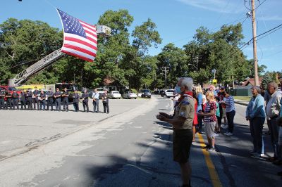September 11 Ceremony
The Town of Marion held a ceremony on September 11 to mark the 20th anniversary of the terrorist attacks on the United States, the courage shown by first responders, and the memory of those who made the ultimate sacrifice in service to their nation. Senator Marc R. Pacheco was on hand and joined Marion officials in addressing the gathering. Pictured from left: Town Administrator Jay McGrail, Select Board member John Waterman, Senator Pacheco, Select Board member Randy Parker, Chief of Police Richard Nighell
