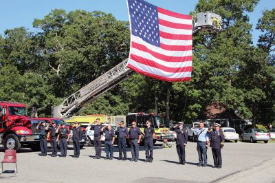 September 11 Ceremony
The Town of Marion held a ceremony on September 11 to mark the 20th anniversary of the terrorist attacks on the United States, the courage shown by first responders, and the memory of those who made the ultimate sacrifice in service to their nation. Senator Marc R. Pacheco was on hand and joined Marion officials in addressing the gathering. Pictured from left: Town Administrator Jay McGrail, Select Board member John Waterman, Senator Pacheco, Select Board member Randy Parker, Chief of Police Richard Nighell
