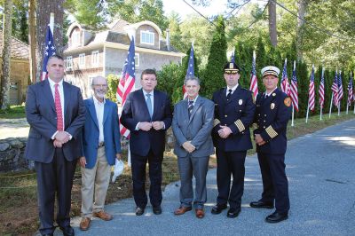 September 11 Ceremony
The Town of Marion held a ceremony on September 11 to mark the 20th anniversary of the terrorist attacks on the United States, the courage shown by first responders, and the memory of those who made the ultimate sacrifice in service to their nation. Senator Marc R. Pacheco was on hand and joined Marion officials in addressing the gathering. Pictured from left: Town Administrator Jay McGrail, Select Board member John Waterman, Senator Pacheco, Select Board member Randy Parker, Chief of Police Richard Nighell
