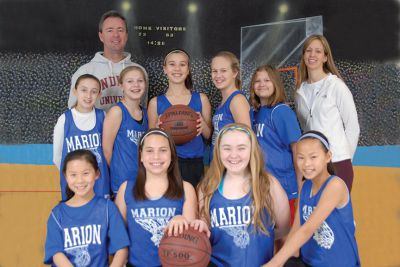 Marion Recreation Basketball
Marion Recreation Girls Travel Team: Back Row: Coach Jeff Dickerson, Middle Row: Jillian Kutash, Kinsley Dickerson, Maya Doonan, Delaney Soucy, Madison Pedro and Coach Stacey Perry, Front Row: Rachael Fantoni, Cassidy Bart, Maggie Arruda and Nicole Fantoni
