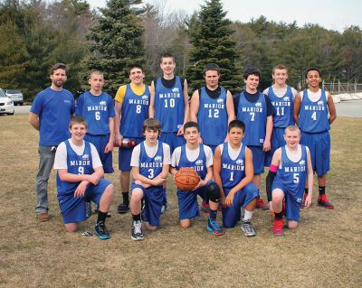 Marion Recreation Basketball
MarionRecreation Wildcats, Boys 7 & 8 Grade Travel Team: Standing (left to right): Coach Kyle Erha, Tyler Mourao, Nick Mezzanote, Nick Rego, Nate Hall, Alex Bilodeau, Andrew Riggi, Etsub Legesse, Kneeling: Jack Murphy, Jack Sollauer, Caleb Jagoda, Colin Bourgeois, Joey MacKay
