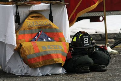 Marion Fire Department 
Sunday was a solemn day for the Tri-Town and its first responders as many gathered to honor Thomas Nye, 72, a 45-year veteran of the Marion Fire Department who died February 27 in the line of duty. Over 100 firefighters, police officers, and EMS personnel from the Tri-Town and beyond marched together down Route 6 in Mattapoisett on March 3 to pay their respects to their fallen comrade who suffered a cardiac arrest at home after assisting in a fire call the night before. Photos by Jean Perry
