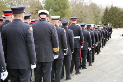 Marion Fire Department 
Sunday was a solemn day for the Tri-Town and its first responders as many gathered to honor Thomas Nye, 72, a 45-year veteran of the Marion Fire Department who died February 27 in the line of duty. Over 100 firefighters, police officers, and EMS personnel from the Tri-Town and beyond marched together down Route 6 in Mattapoisett on March 3 to pay their respects to their fallen comrade who suffered a cardiac arrest at home after assisting in a fire call the night before. Photos by Jean Perry
