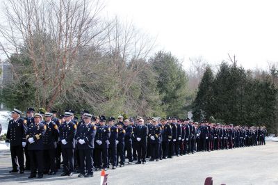 Marion Fire Department 
Sunday was a solemn day for the Tri-Town and its first responders as many gathered to honor Thomas Nye, 72, a 45-year veteran of the Marion Fire Department who died February 27 in the line of duty. Over 100 firefighters, police officers, and EMS personnel from the Tri-Town and beyond marched together down Route 6 in Mattapoisett on March 3 to pay their respects to their fallen comrade who suffered a cardiac arrest at home after assisting in a fire call the night before. Photos by Jean Perry
