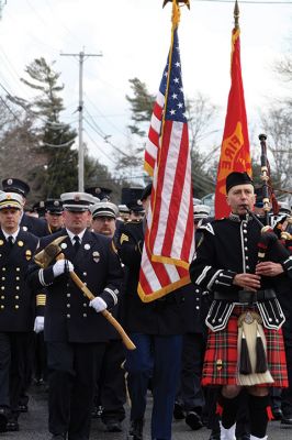 Marion Fire Department 
Sunday was a solemn day for the Tri-Town and its first responders as many gathered to honor Thomas Nye, 72, a 45-year veteran of the Marion Fire Department who died February 27 in the line of duty. Over 100 firefighters, police officers, and EMS personnel from the Tri-Town and beyond marched together down Route 6 in Mattapoisett on March 3 to pay their respects to their fallen comrade who suffered a cardiac arrest at home after assisting in a fire call the night before. Photos by Jean Perry
