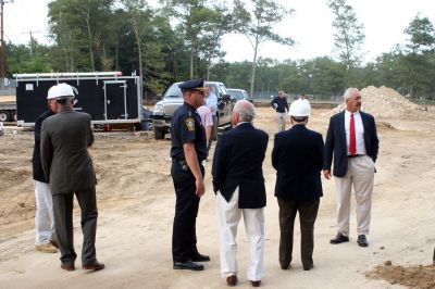 Police Station Ground Breaking
Construction on the new Marion Police Station officially began on September 8, 2009 with a groundbreaking ceremony. Among those present were Police Chief Lincoln Miller, Chairman of the Board of Selectmen Stephen Cushing, Selectmen Roger Blanchette and Jonathan Henry, Project Manager Rick Pomeroy, Architect Brian Humes, Building Committee Chairman Dale Jones, and Jonathan Scully of B.C. Construction. Photo by Anne O'Brien-Kakley
