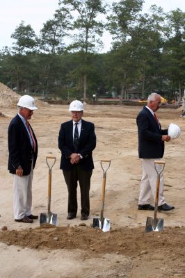 Police Station Ground Breaking
Construction on the new Marion Police Station officially began on September 8, 2009 with a groundbreaking ceremony. Among those present were Police Chief Lincoln Miller, Chairman of the Board of Selectmen Stephen Cushing, Selectmen Roger Blanchette and Jonathan Henry, Project Manager Rick Pomeroy, Architect Brian Humes, Building Committee Chairman Dale Jones, and Jonathan Scully of B.C. Construction. Photo by Anne O'Brien-Kakley
