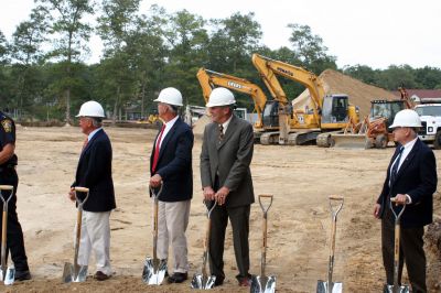 Police Station Ground Breaking
Construction on the new Marion Police Station officially began on September 8, 2009 with a groundbreaking ceremony. Among those present were Police Chief Lincoln Miller, Chairman of the Board of Selectmen Stephen Cushing, Selectmen Roger Blanchette and Jonathan Henry, Project Manager Rick Pomeroy, Architect Brian Humes, Building Committee Chairman Dale Jones, and Jonathan Scully of B.C. Construction. Photo by Anne O'Brien-Kakley
