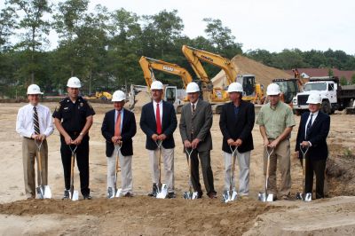 Police Station Ground Breaking
Construction on the new Marion Police Station officially began on September 8, 2009 with a groundbreaking ceremony. Among those present were Police Chief Lincoln Miller, Chairman of the Board of Selectmen Stephen Cushing, Selectmen Roger Blanchette and Jonathan Henry, Project Manager Rick Pomeroy, Architect Brian Humes, Building Committee Chairman Dale Jones, and Jonathan Scully of B.C. Construction. Photo by Anne O'Brien-Kakley
