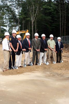 Police Station Ground Breaking
Construction on the new Marion Police Station officially began on September 8, 2009 with a groundbreaking ceremony. Among those present were Police Chief Lincoln Miller, Chairman of the Board of Selectmen Stephen Cushing, Selectmen Roger Blanchette and Jonathan Henry, Project Manager Rick Pomeroy, Architect Brian Humes, Building Committee Chairman Dale Jones, and Jonathan Scully of B.C. Construction. Photo by Anne O'Brien-Kakley
