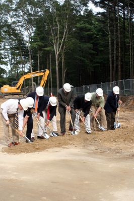 Police Station Ground Breaking
Construction on the new Marion Police Station officially began on September 8, 2009 with a groundbreaking ceremony. Among those present were Police Chief Lincoln Miller, Chairman of the Board of Selectmen Stephen Cushing, Selectmen Roger Blanchette and Jonathan Henry, Project Manager Rick Pomeroy, Architect Brian Humes, Building Committee Chairman Dale Jones, and Jonathan Scully of B.C. Construction. Photo by Anne O'Brien-Kakley
