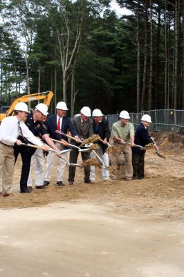 Police Station Ground Breaking
Construction on the new Marion Police Station officially began on September 8, 2009 with a groundbreaking ceremony. Among those present were Police Chief Lincoln Miller, Chairman of the Board of Selectmen Stephen Cushing, Selectmen Roger Blanchette and Jonathan Henry, Project Manager Rick Pomeroy, Architect Brian Humes, Building Committee Chairman Dale Jones, and Jonathan Scully of B.C. Construction. Photo by Anne O'Brien-Kakley
