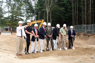 Police Station Ground Breaking
Construction on the new Marion Police Station officially began on September 8, 2009 with a groundbreaking ceremony. Among those present were Police Chief Lincoln Miller, Chairman of the Board of Selectmen Stephen Cushing, Selectmen Roger Blanchette and Jonathan Henry, Project Manager Rick Pomeroy, Architect Brian Humes, Building Committee Chairman Dale Jones, and Jonathan Scully of B.C. Construction. Photo by Anne O'Brien-Kakley
