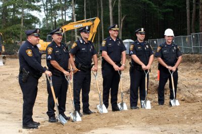 Police Station Ground Breaking
Construction on the new Marion Police Station officially began on September 8, 2009 with a groundbreaking ceremony. Among those present were Police Chief Lincoln Miller, Chairman of the Board of Selectmen Stephen Cushing, Selectmen Roger Blanchette and Jonathan Henry, Project Manager Rick Pomeroy, Architect Brian Humes, Building Committee Chairman Dale Jones, and Jonathan Scully of B.C. Construction. Photo by Anne O'Brien-Kakley
