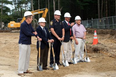 Police Station Ground Breaking
Construction on the new Marion Police Station officially began on September 8, 2009 with a groundbreaking ceremony. Among those present were Police Chief Lincoln Miller, Chairman of the Board of Selectmen Stephen Cushing, Selectmen Roger Blanchette and Jonathan Henry, Project Manager Rick Pomeroy, Architect Brian Humes, Building Committee Chairman Dale Jones, and Jonathan Scully of B.C. Construction. Photo by Anne O'Brien-Kakley
