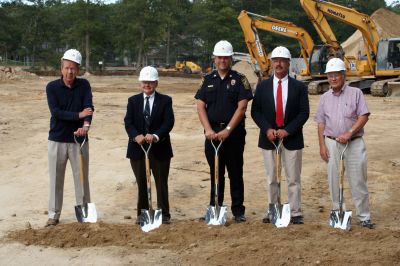 Police Station Ground Breaking
Construction on the new Marion Police Station officially began on September 8, 2009 with a groundbreaking ceremony. Among those present were Police Chief Lincoln Miller, Chairman of the Board of Selectmen Stephen Cushing, Selectmen Roger Blanchette and Jonathan Henry, Project Manager Rick Pomeroy, Architect Brian Humes, Building Committee Chairman Dale Jones, and Jonathan Scully of B.C. Construction. Photo by Anne O'Brien-Kakley
